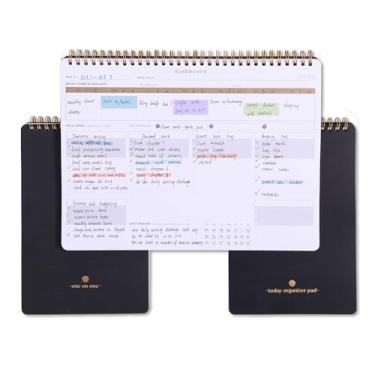 Imagem de Caderno de produtividade de 3 peças - conjunto organizador de escritório inclui agenda semanal de mesa, bloco de notas diário e notas de reunião de trabalho - mantenha seus projetos, agenda, reuniões