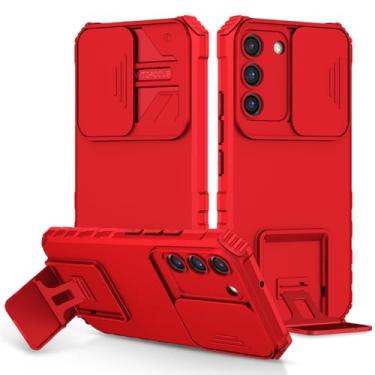 Imagem de Vokuha Capa para Galaxy S22 5G, capa para Samsung S22 SM-S901U com suporte para lente de câmera deslizante de grau militar, capa protetora à prova de choque para Samsung Galaxy S22 Vermelho