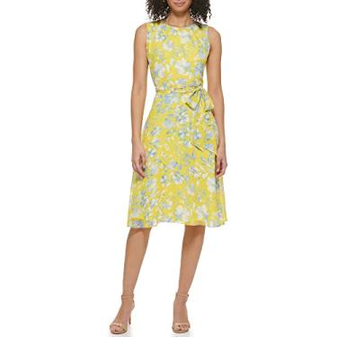 Imagem de Jessica Howard Vestido feminino de chiffon fit & flare sem mangas - convidado de casamento, Amarelo, 19 Plus Size