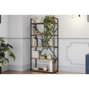 Imagem de Estante para Sala Industrial Alta LI006 c/ 5 Prateleiras Freijo/Preto 