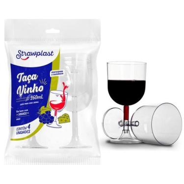 Imagem de Taça Para Vinho Acrílico Descartável Strawplast 260ml - 4 Taças