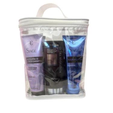 Imagem de PORTA SHAMPOO transparente e BRANCA necessaire para viagem, organizar 