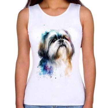 Imagem de Regata Feminina Cachorro Shih Tzu Watercolor - Foca na Moda, Branco, P