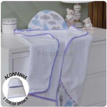 Imagem de KIT 2 Toalhas de Banho Capuz Bebê Estampas - Monzilo Baby Kids, Nuvem 