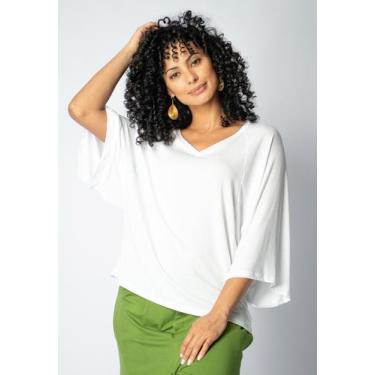 Imagem de Blusa Ampla Morcego Guyrá Manga 3/4 Malha Branco - Amazonia Vital
