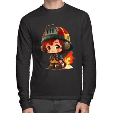 Imagem de Camiseta Algodão Bombeiro Mirim Manga Longa - Foca na Moda, Preto, GG