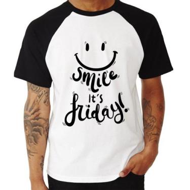 Imagem de Camiseta Raglan Smile, It's Friday! - Foca na Moda, Branco, Preto, M