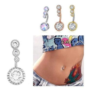 Imagem de Piercing De Umbigo Invertido Dourado Prata Pedra Zirconia - De Castro 