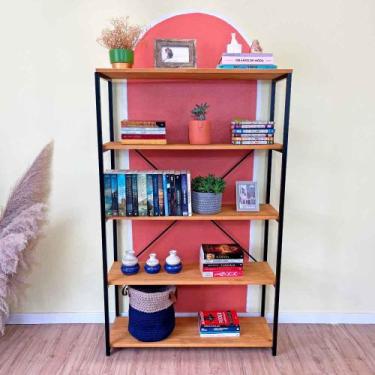 Imagem de Estante Style de Ferro e Madeira Ample 5 Prateleiras Industrial Nozes 