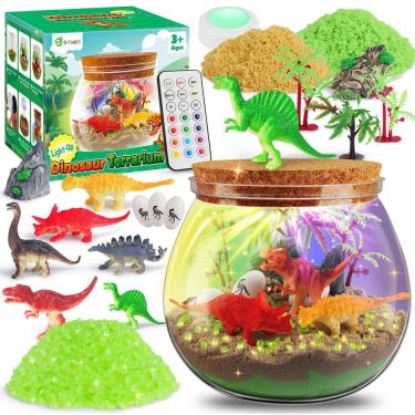 Imagem de Kit de terrário de brinquedos de dinossauro D-fantix com luz noturna LED para crianças