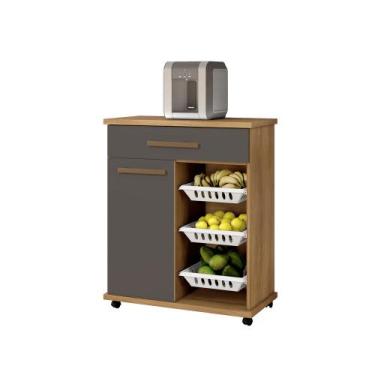 Imagem de Fruteira Goiânia Arte Móveis 1 Porta 1 Gaveta 3 Cestos, Cinamomo/Grafi