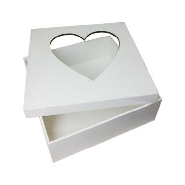Imagem de Caixa Quadrada Tampa Sapato Coração e Película 15x15x5 Mdf Madeira Pin