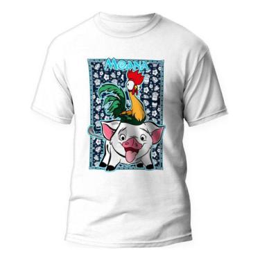 Imagem de Camiseta Galo Hei Hei E Porquinho Pua Moana 100% Algodão - Kamisetas O