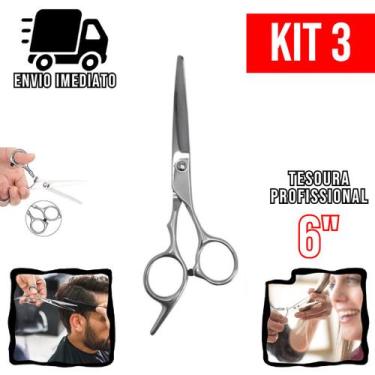 Imagem de Kit 3 Tesoura Cabeleireiro Profissional 6" Aço Inoxidável Barbearia e 