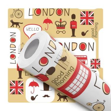 Imagem de Papel De Parede Adesivo Lavável Sala Londres Simbolos Fundo Bege - DEL