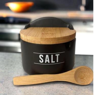 Imagem de Saleiro Cozinha Porcelana Preto Premium Salt 290Ml Tampa E - Hauskraft