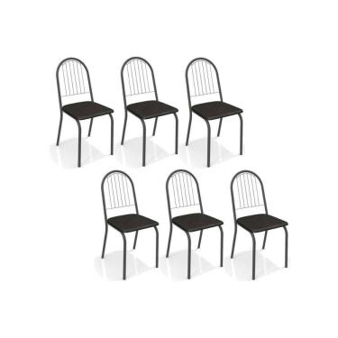 Imagem de Kit 6 Cadeiras de Cozinha Noruega 2C077 6 Un Preto Fosco/Courano Preto 110 - Kappesberg