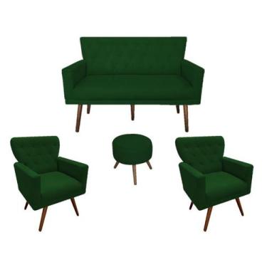 Imagem de Kit Namoradeira + 2 Poltronas Decorativa Aurora + Puff Redondo Suede V
