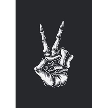 Imagem de A4 Notizbuch kariert mit Softcover Design: Peace Handzeichen Knochen Skelett Hand Victory Zeichen: 120 karierte DIN A4 Seiten