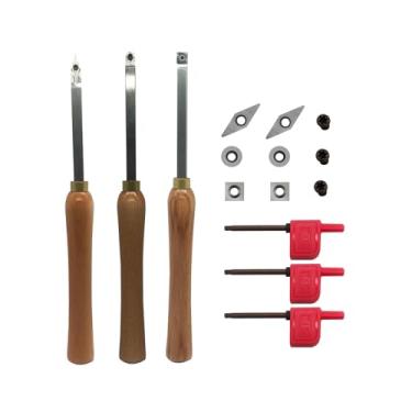 Imagem de ASZLBYM Ferramentas de torno de carboneto para torneamento de madeira, conjunto de 3 ferramentas de torno de carboneto de acabamento mais áspero para torneamento de madeira