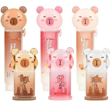 Imagem de Conjunto de 6 peças de papelaria capivara, material escolar Kawaii, incluindo 3 apontadores de lápis e 3 borrachas retráteis, para kawaii, escritório, escola, casa (capivara)