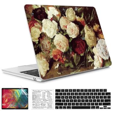 Imagem de QCzyc Capa Flower compatível com MacBook Air de 13,5 polegadas versão 2022-2024 A2681 M2 A3113 M3 Chip plástico para laptop com adesivo de teclado Mac OS e capa de teclado (rosa)