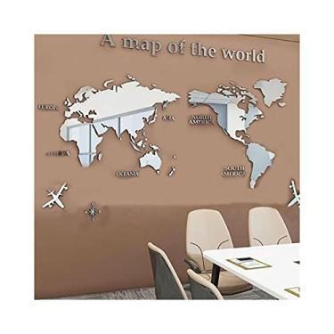 Imagem de Adesivo de Parede de Espelho 3D, Adesivos de Espelho de Parede Hexagonal Fáceis de Colar e Remover Adesivo de Espelho de Mapa Mundial Adesivo de Decoração de Parede para Sala de