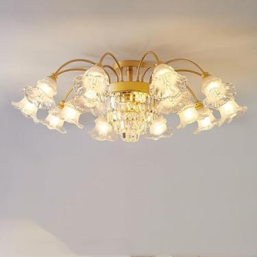 Imagem de JUANYAO Lustre Sputnik de cristal de luxo moderno vintage com acabamento cromado dourado luz pendente de metal exclusiva flor decoração de vidro para bar de cozinha