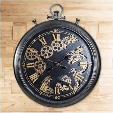 Imagem de Relógio de parede de engrenagem móvel real de 53 cm, relógio de parede vintage industrial steampunk estético, arte de decoração de casa, relógio de parede numeral romano, relógio de parede de metal