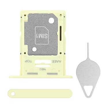 Imagem de BESJMYT Substituição para Samsung Galaxy A15 5G Bandeja de cartão SIM (versão SIM único) Personalidade Suporte de compartimento de cartão amarelo adaptador com ejetor de agulha para A15 5G SM-A156U