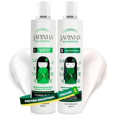 Imagem de Progressiva Orgânica Japinha Cosméticos Alisamento Sem Formol Profissional Para todos os tipos de cabelos Tratamento Antifrizz Desmaia Cabelo Semi Definitiva - 2x300ml