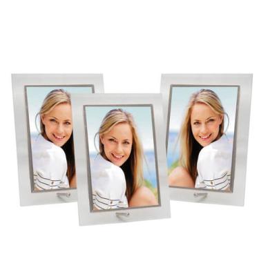 Imagem de Conjunto 3 Porta-Retratos Vidro Reto Prime Borda Prata 10x15 Vertical 