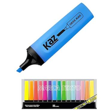 Imagem de Marca Texto com 15 Cores – 9 Fluorescentes e 6 Pastéis, Ponta Chanfrada de 2 mm, Tinta à Base de Água – Modelo KZ6018