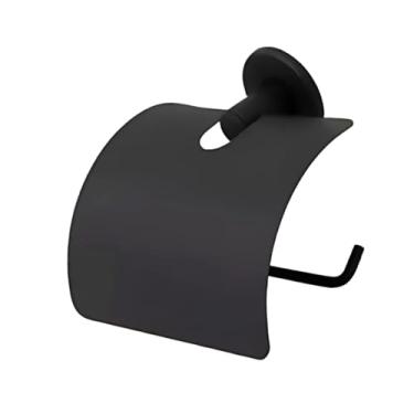 Imagem de Porta Papel Higiênico Preto Fosco Papeleira Tampa Aço Inox Fixação Dupla de Parede