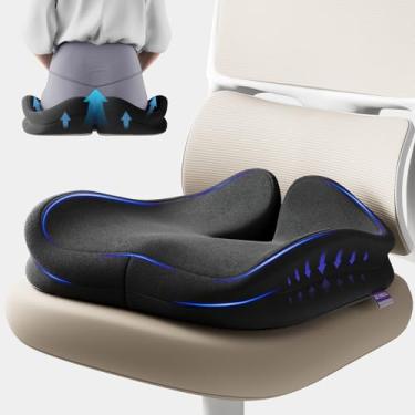 Imagem de ZZ-WELL Almofadas de assento para cadeiras de escritório - Almofada patenteada para cóccix para dor no cóccix - 53,8 cm L x 42 cm C Almofada de assento extra grande de espuma viscoelástica removível e