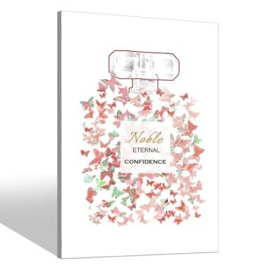 Imagem de Perfume Fashion Canvas Wall Art: Glam Pink Butterfly Vogue Bottle Prints Picture Modern Luxury Chic Trendy Painting Artwork for Girls' Room Makeup Room Bedroom