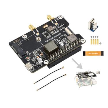 Imagem de Adaptador de chave PCIe para M.2 E com função PoE compatível com Raspberry Pi 5, suporta vários NGFF (M.2 E Key) sem fio NIC e fonte de alimentação PoE e conexão USB Bluetooth, HAT+ padrão