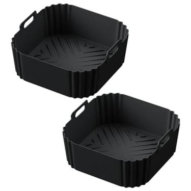 Imagem de Forros de silicone Air Fryer para fritadeira a ar ninja AF140 AF141 AF180 AF181 para assadeira Philips HD9270 cesta, quadrado reutilizável de 23 cm, preto × pacote com 2