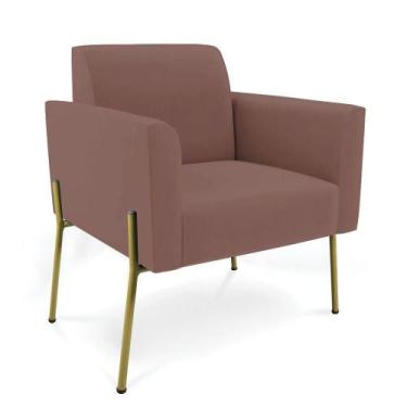 Imagem de Poltrona Pé De Ferro Dourado Para Recepção Marisa Veludo D03 Rose - D'
