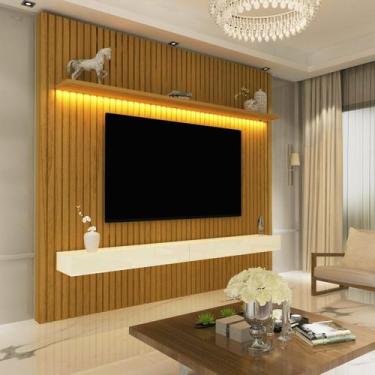 Imagem de Painel para TV até 75 Polegadas Ripado com LED 2 Gavetas 184cm 100% MD