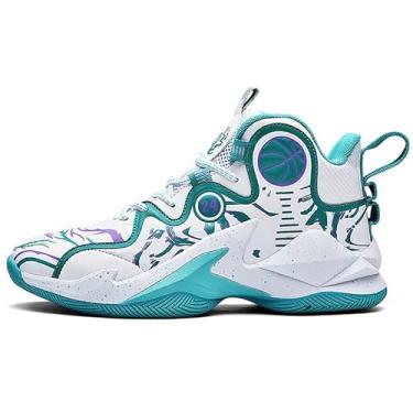 Imagem de Novetra Tênis de basquete masculino - Design estiloso com detalhe número 24, cano alto - calçados esportivos de cano alto para suporte ideal(3-cyan,39 BR)