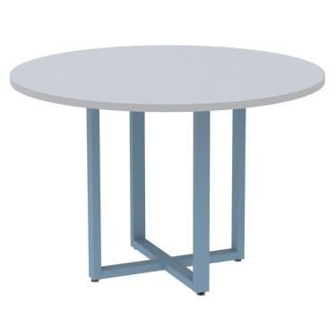 Imagem de Mesa De Reunião Redonda P25 Pandin 110 Cm (largura) Tampo Mdp Cinza Pé Aço Tubular Azul Dali