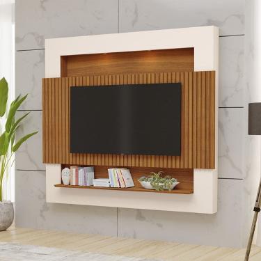 Imagem de Painel Suspenso Riviera Ripado 217cm Para TV até 75 Polegadas Freijó Off White Luapa