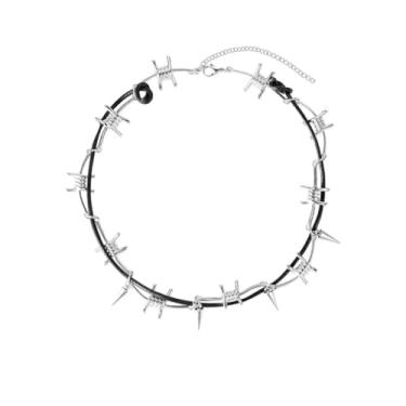Imagem de Gargantilha de espinhos de arame farpado grosso punk gótico com rebite para mulheres e homens, gótico, hip hop, colar curto de corda de couro preto, pingente cravejado, Harajuku, moda urbana, joia