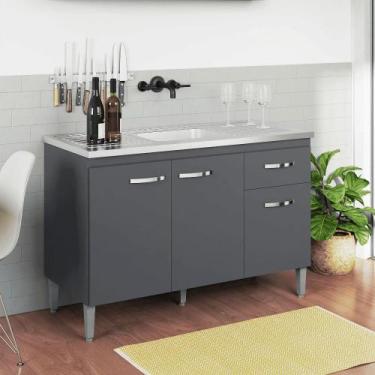 Imagem de Balcão Gabinete de Pia Cozinha Multiuso 120cm Sem Tampo Gabriela Cinza