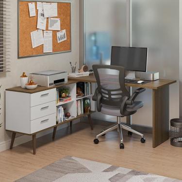 Imagem de Mesa de Escritório em L 3 Gavetas Branco/Rustic Lisboa Madesa XA