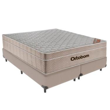Imagem de Cama Box Queen Bege + Colchão Airtech Molas Ensacadas Ortobom