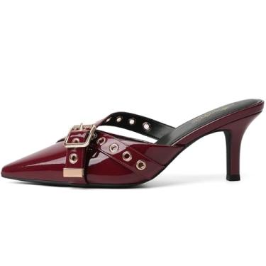 Imagem de Mostrin Kitten Mules Salto feminino bico fino fechado salto vintage sapato stiletto elegante, Borgonha, 36