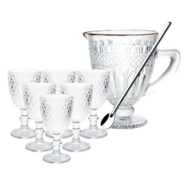 Imagem de Conjunto Jarra 1L Fio Ouro + 6 Taças 330ml com Colher Bailarina 8 Peça