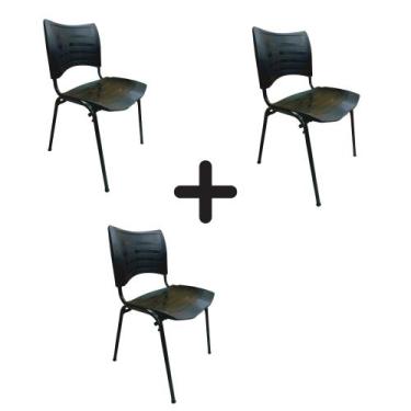 Imagem de Kit 3 Cadeira Plásticas Empilhável preta escritório bar - HENVIFER